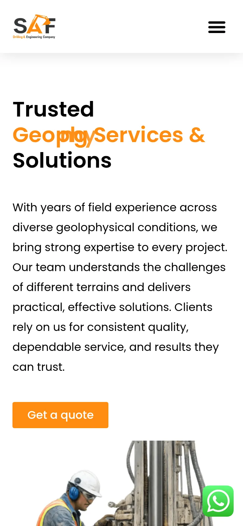 SAF Drilling website on a phone